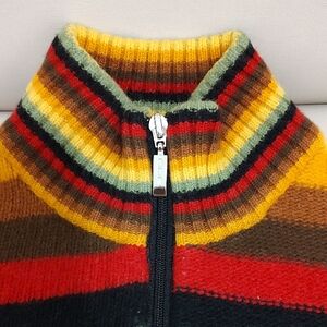 Unisex Lambswool Striped Sweater Jacket Cardigan Youth Rainbow